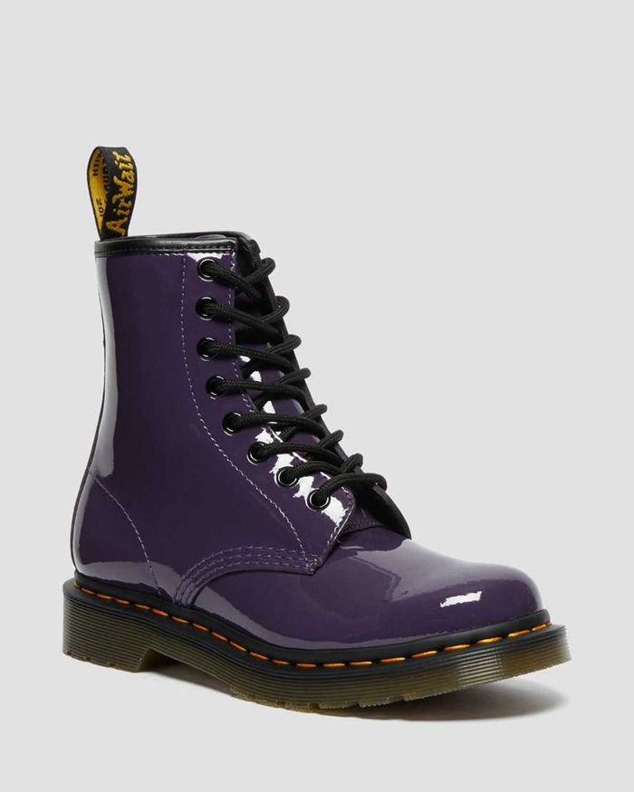 Dr Martens Womens 1460 Patent Leather Lace Up Ankle Boots Purple - 83507RJFM